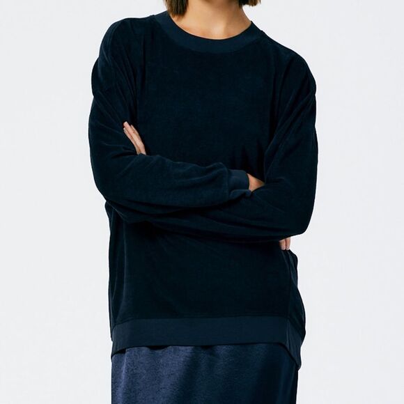 TIBI Summer Terry Crewneck Sweatshirt Women’s Size S Navy Ribbed Casual Top - Picture 4 of 10